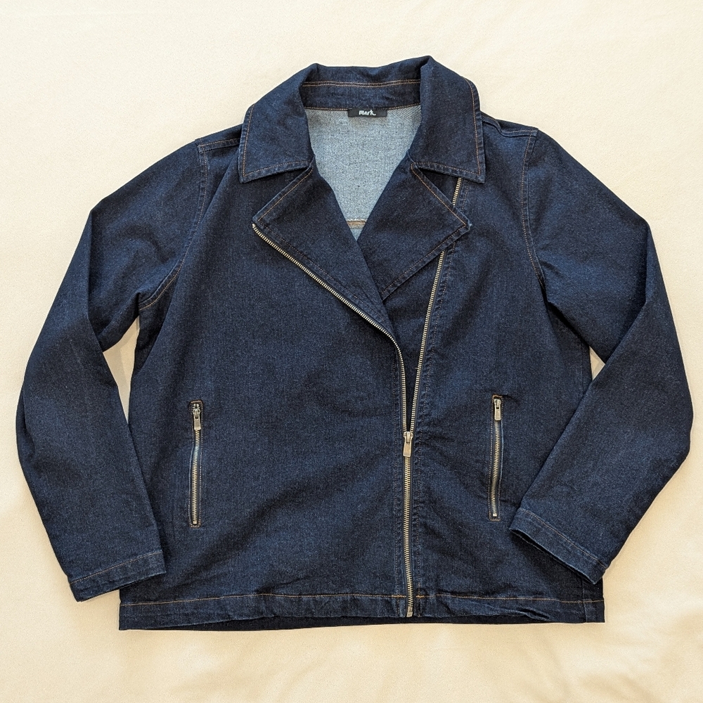 Denim Moto Jacket Dark Wash Asymmetrical Zip Women's M Biker Reformation Style